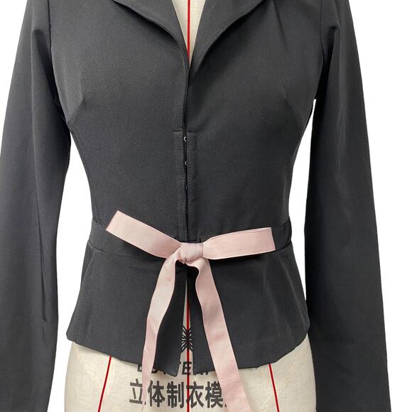 Vintage A-List Womens Size 3/4 Black Hook Closure Pink Bow Blazer - Picture 5 of 7
